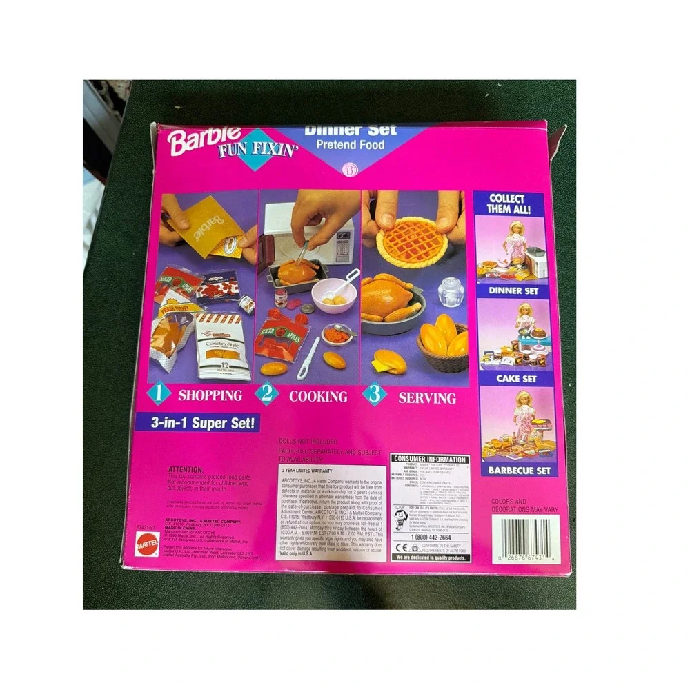 Vintage 1996 Barbie Fun Fixin Dinner Set Pretend Food 3-in-1 Super Set 67431-91
